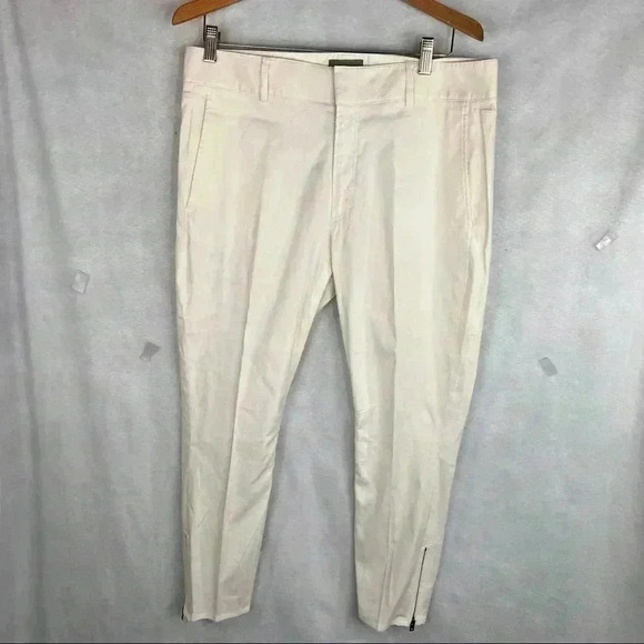 HELMUT LANG Womens Hem Zip Stretch White Dress Pants Sz 10 Career Bussiness Work - Picture 1 of 13